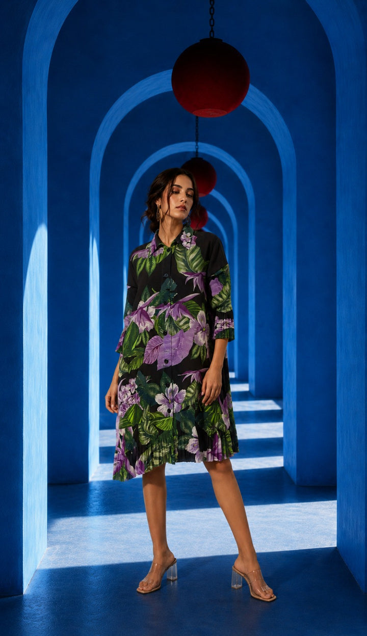 HELENA HIBISCUS DRESS - Black