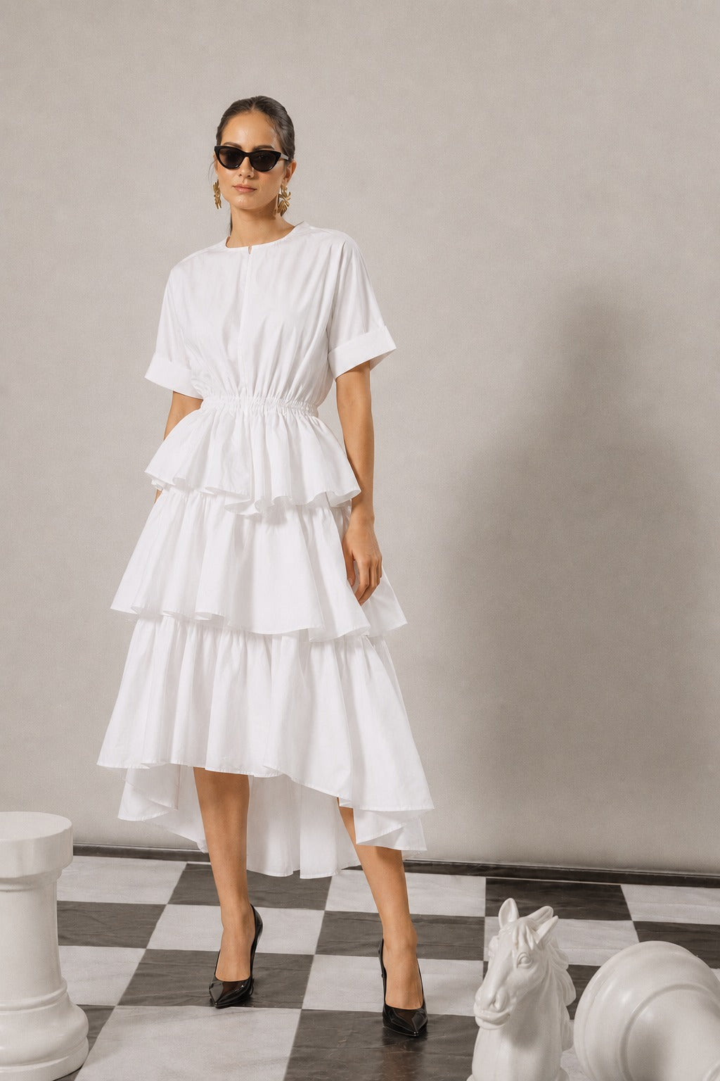 CAMERON COTTON RUFFLE DRESS - IVORY