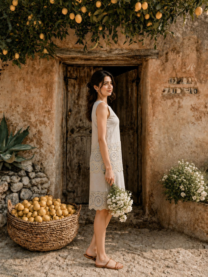 Cameron Cutwork Straight Dress - Green