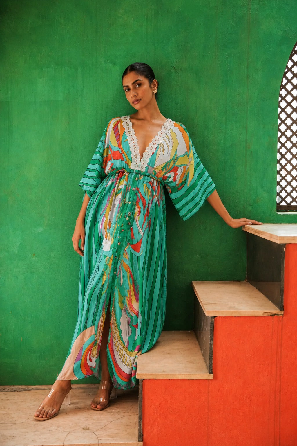 CORSICA CINCHED KAFTAN-GREEN