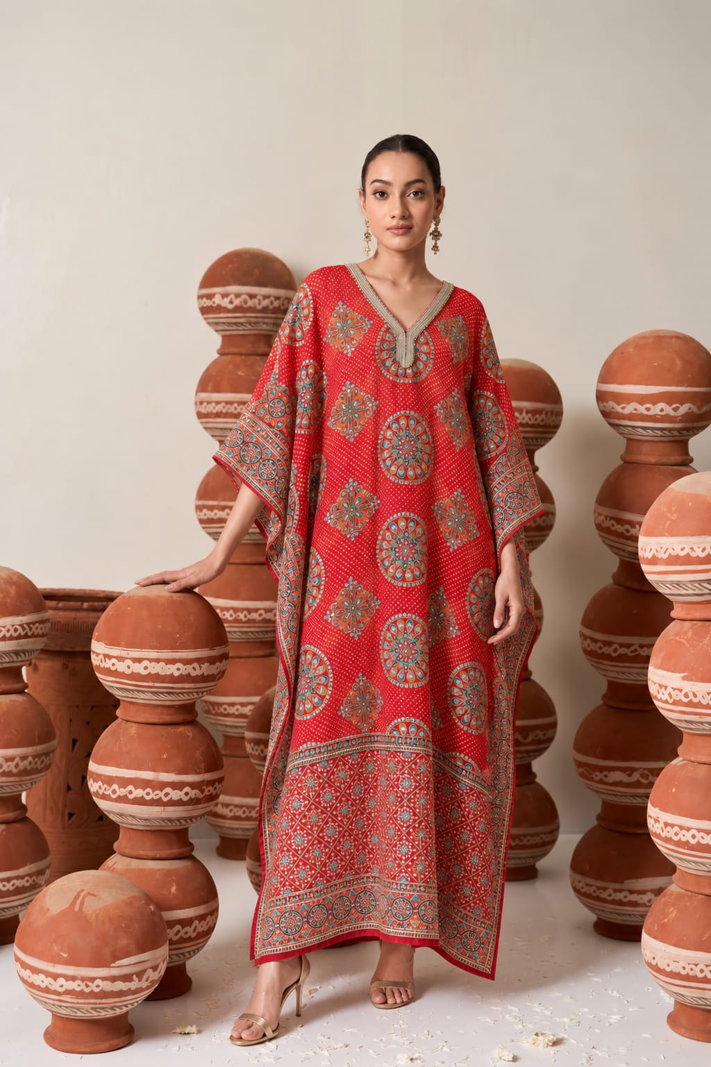Elizey Bandhani Kaftan - Red