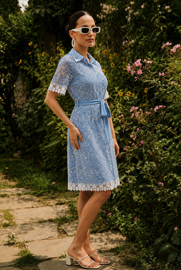 Myra Mesh Magnolia Dress - Blue