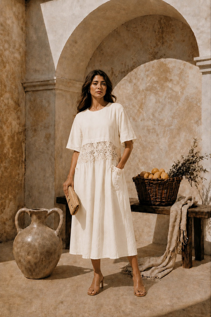 COTTON CAMERON LACE DRESS - IVORY