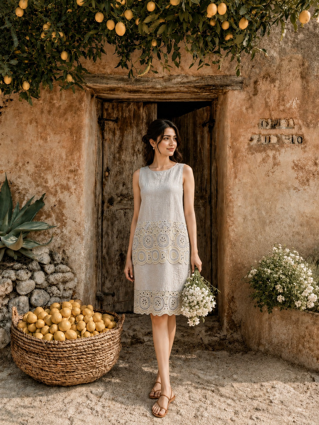 Cameron Cutwork Straight Dress - Green