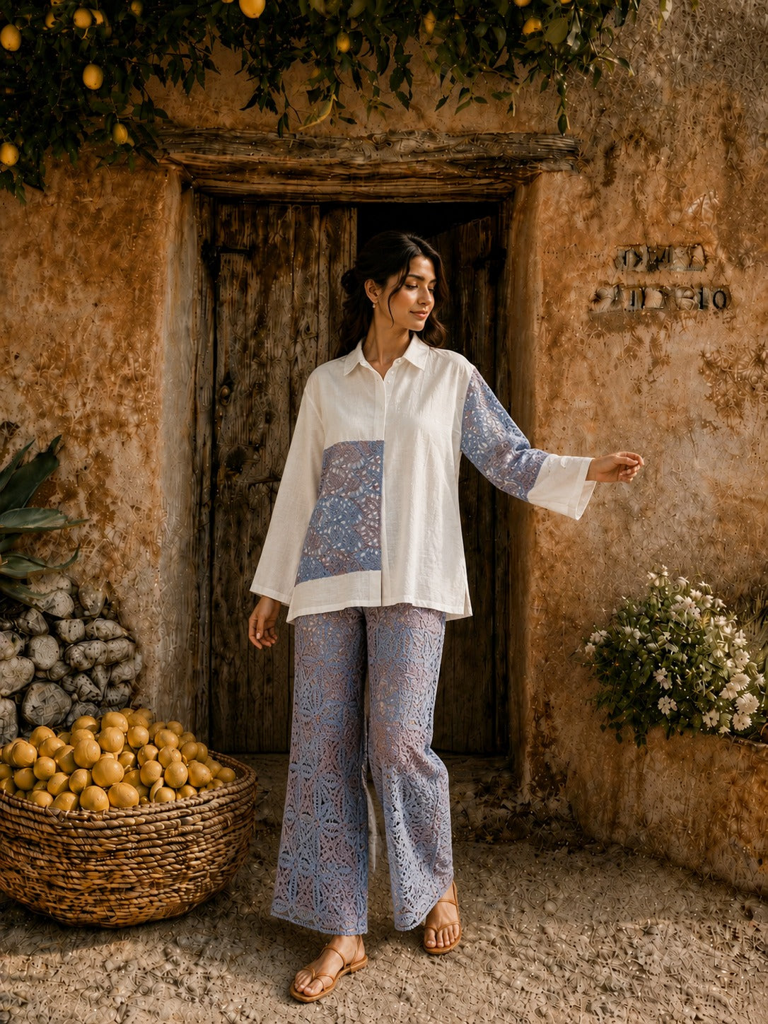 CAMELLIA CROTCHET SHIRT WITH PATCHWORK CO-ORD SET