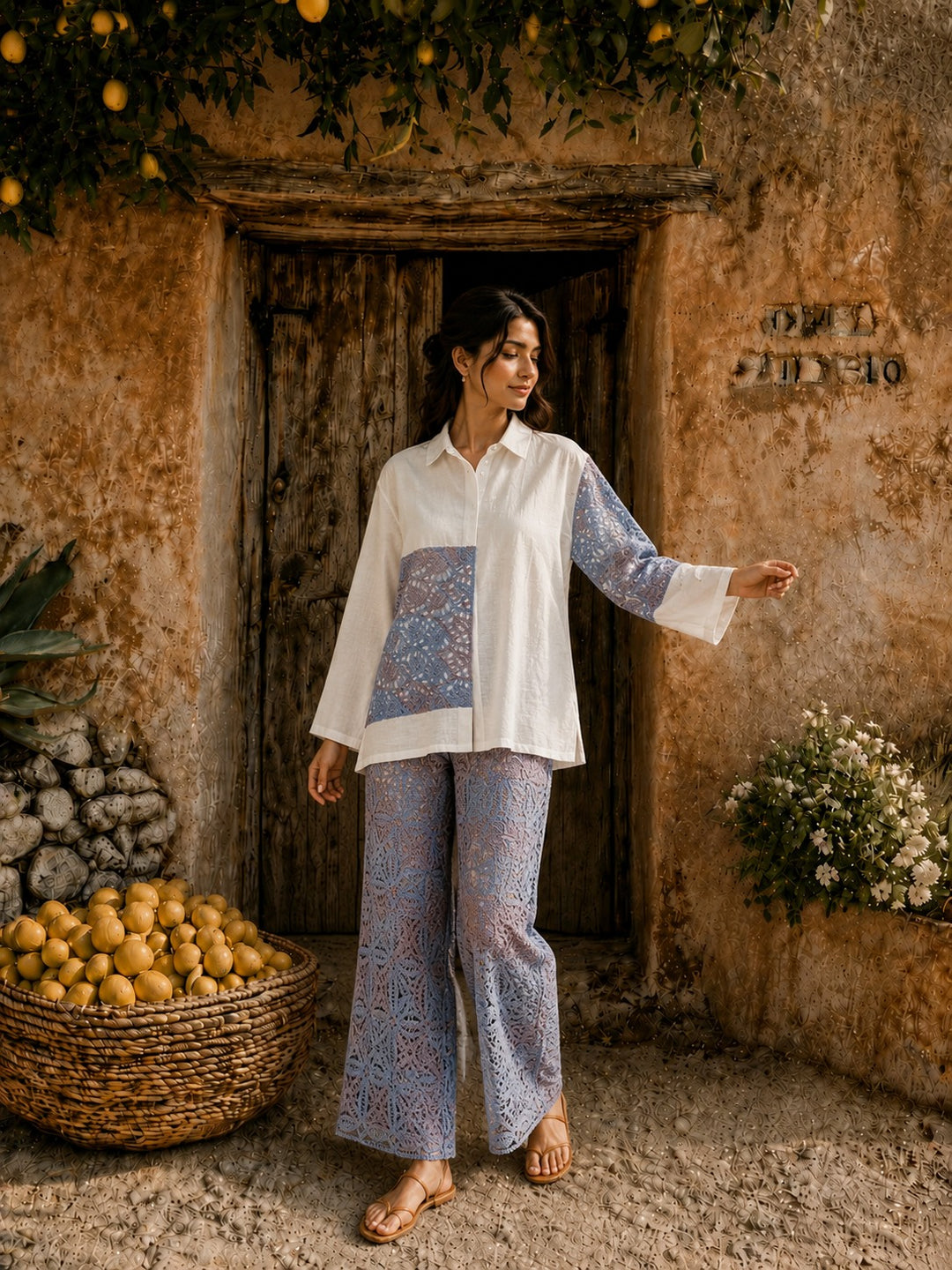 CAMELLIA CROTCHET SHIRT WITH PATCHWORK CO-ORD SET
