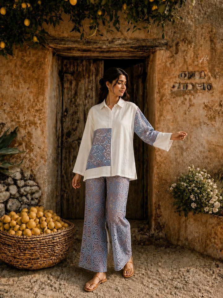 CAMELLIA CROTCHET SHIRT WITH PATCHWORK CO-ORD SET