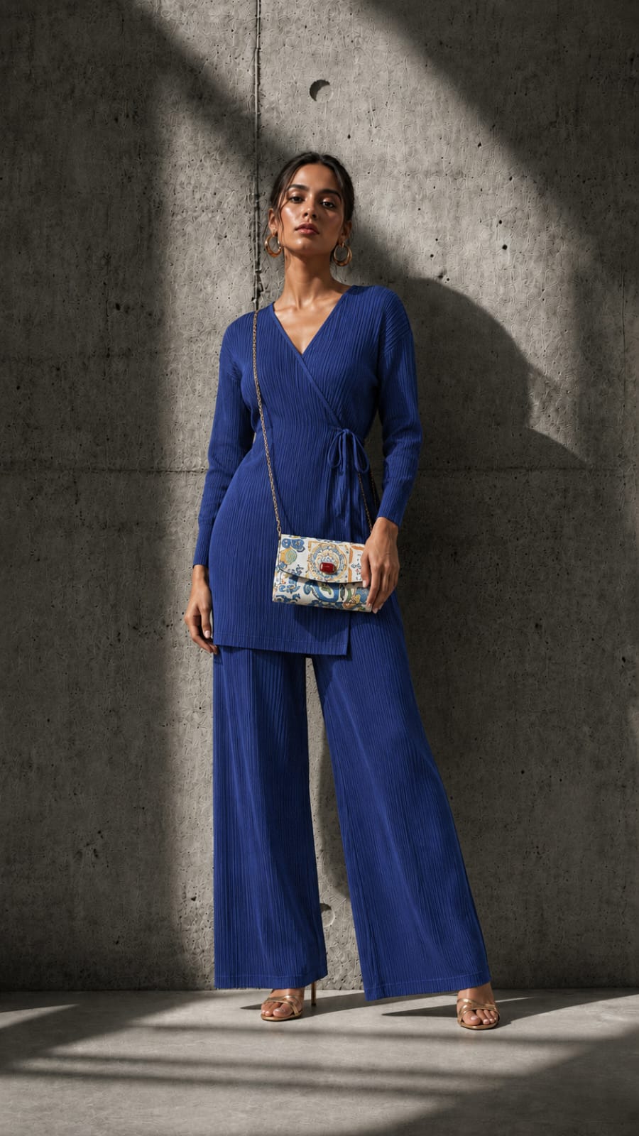 Whitney Wrap Around Solid Co-ord Set - Blue