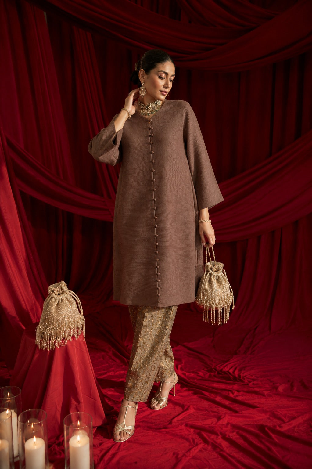 BANDGALA PLEATED TUNIC - BEIGE