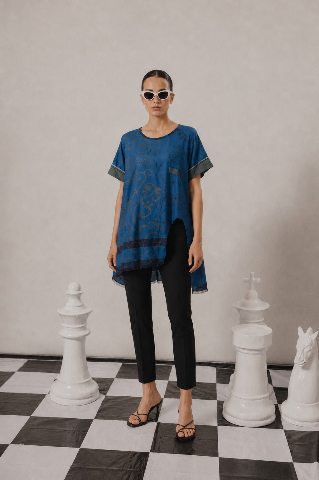 PRINTED TOP- BLUE