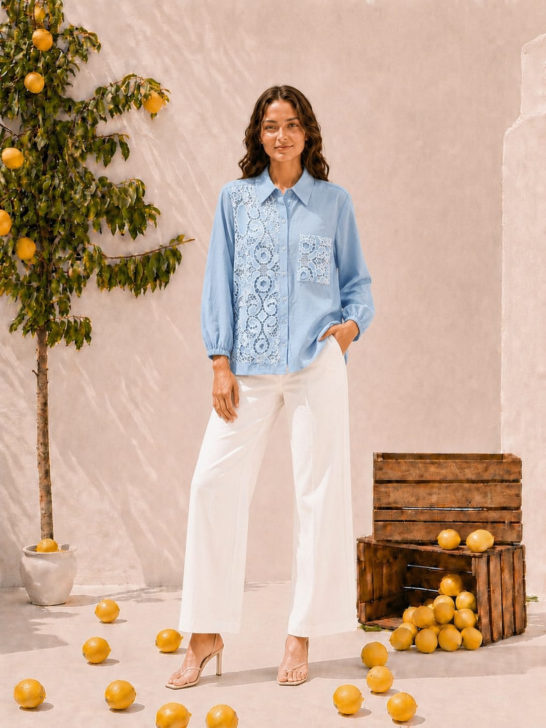 Cameron Cutwork Shirt - Blue