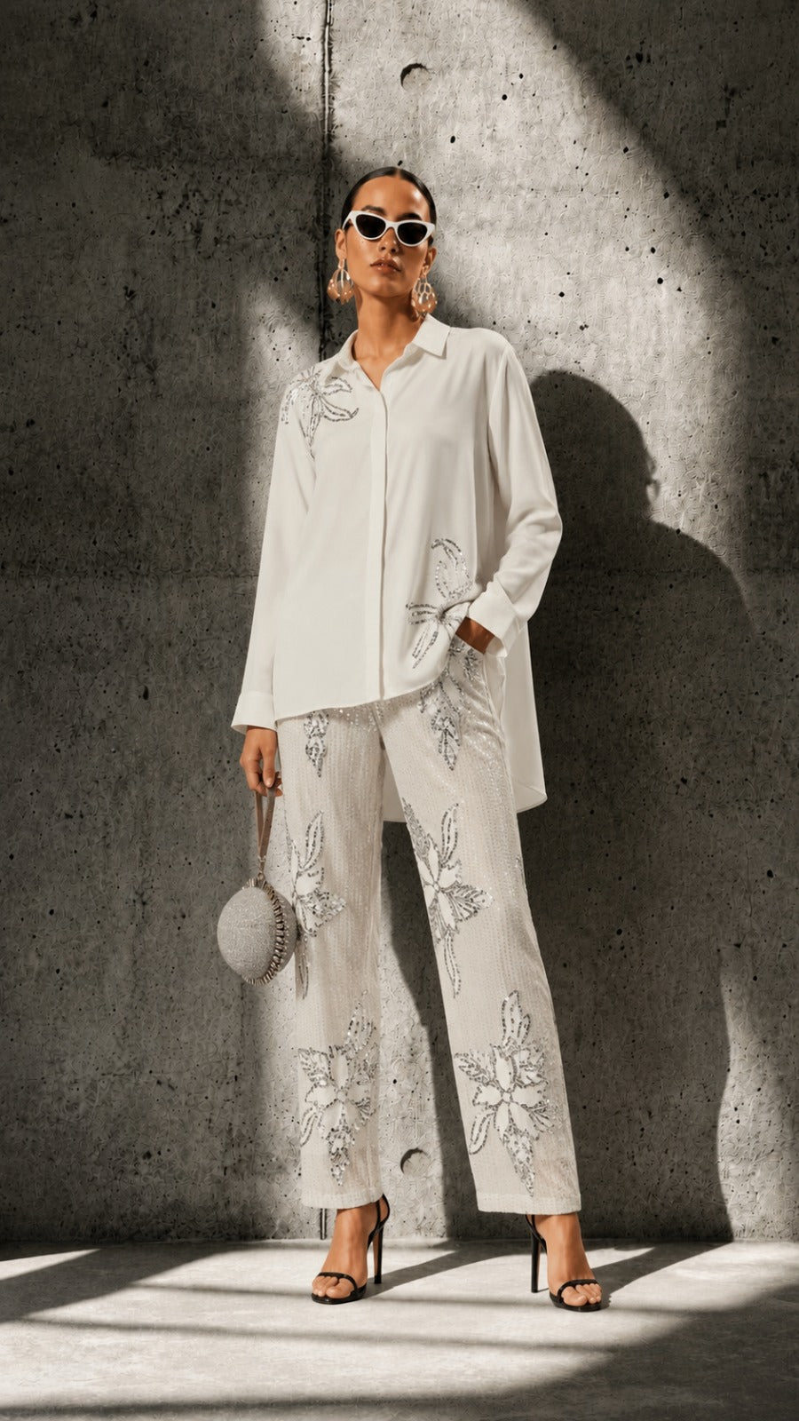 Bianca Borage Sequins Set - White
