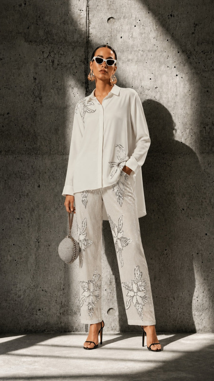 Bianca Borage Sequins Set - White