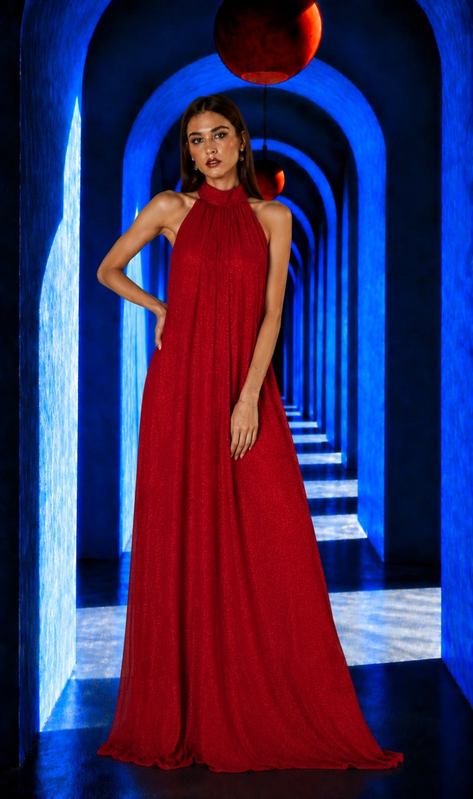 valentine halter neck dress - rose red