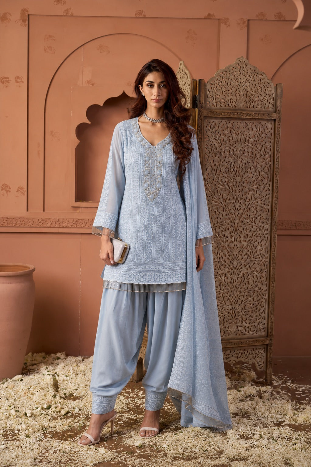 chicken kurta with salwar set- grey