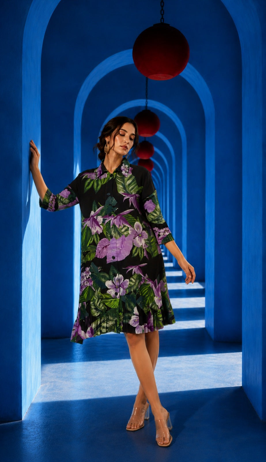 HELENA HIBISCUS DRESS - Black