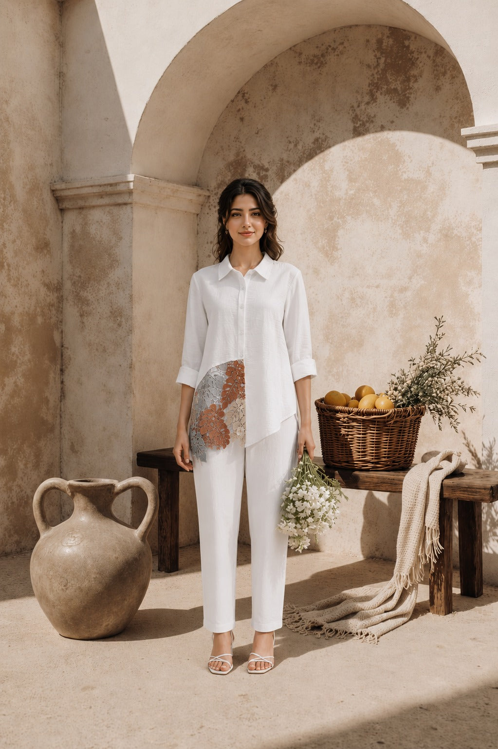 Rowan Slant Shirt - Ivory & Beige
