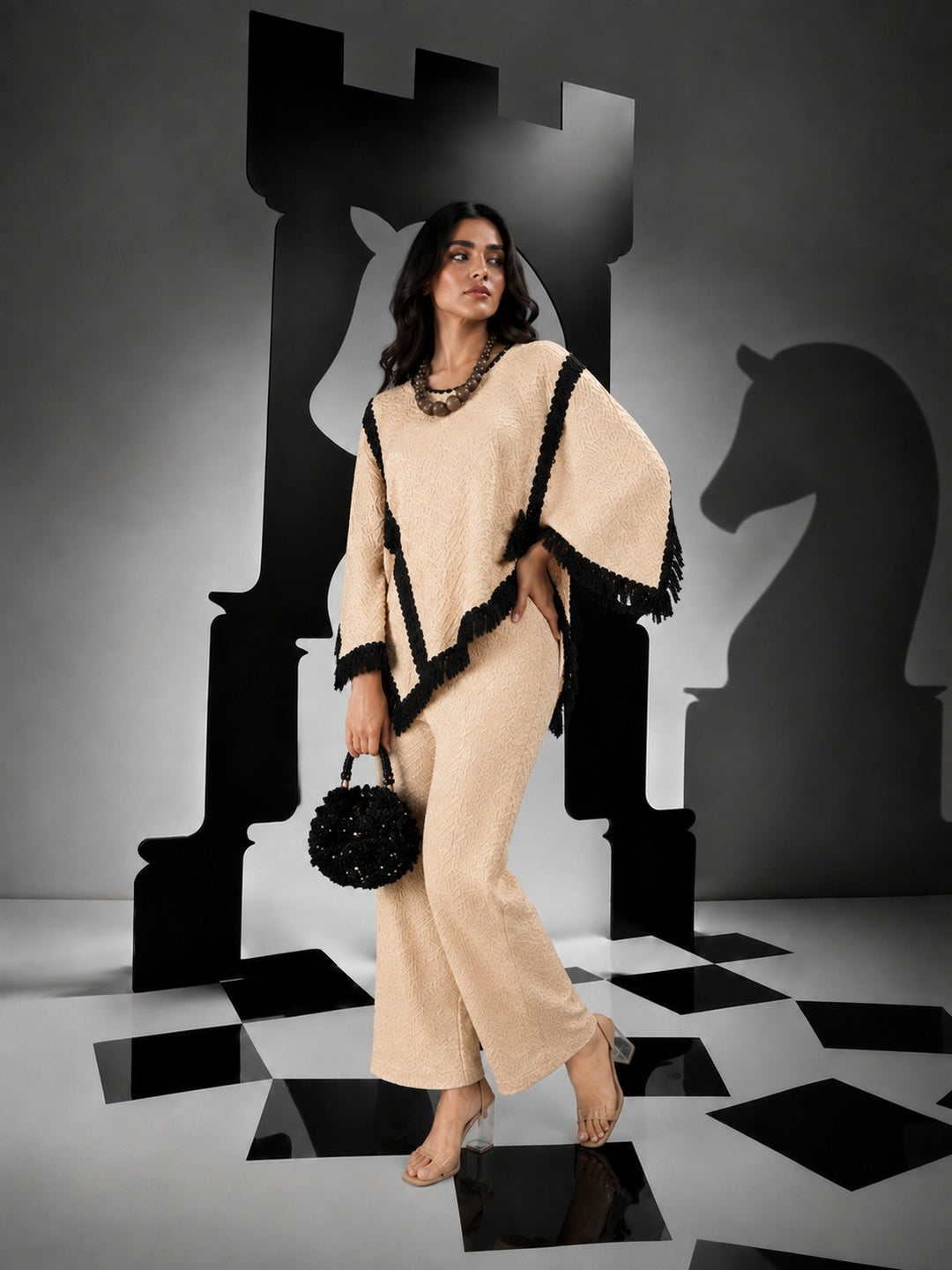 Elle Essential Pleated Fringe Set - Beige