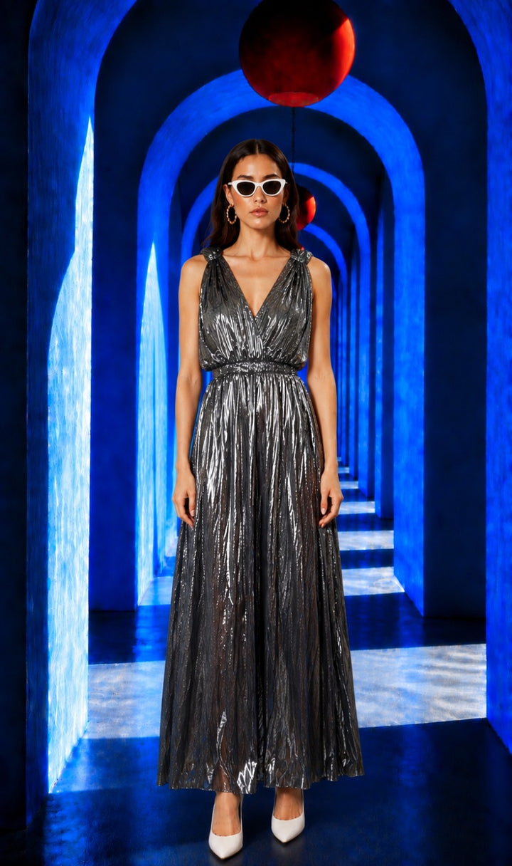 madison metallic maxi dress - silver