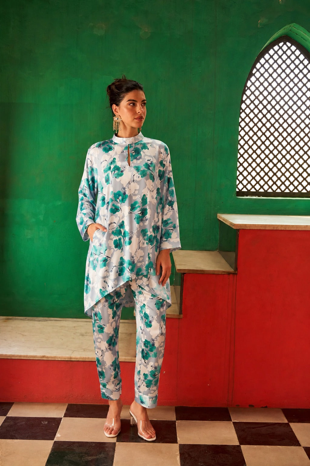 Siciley Satin Co-ord Set - Printed Green