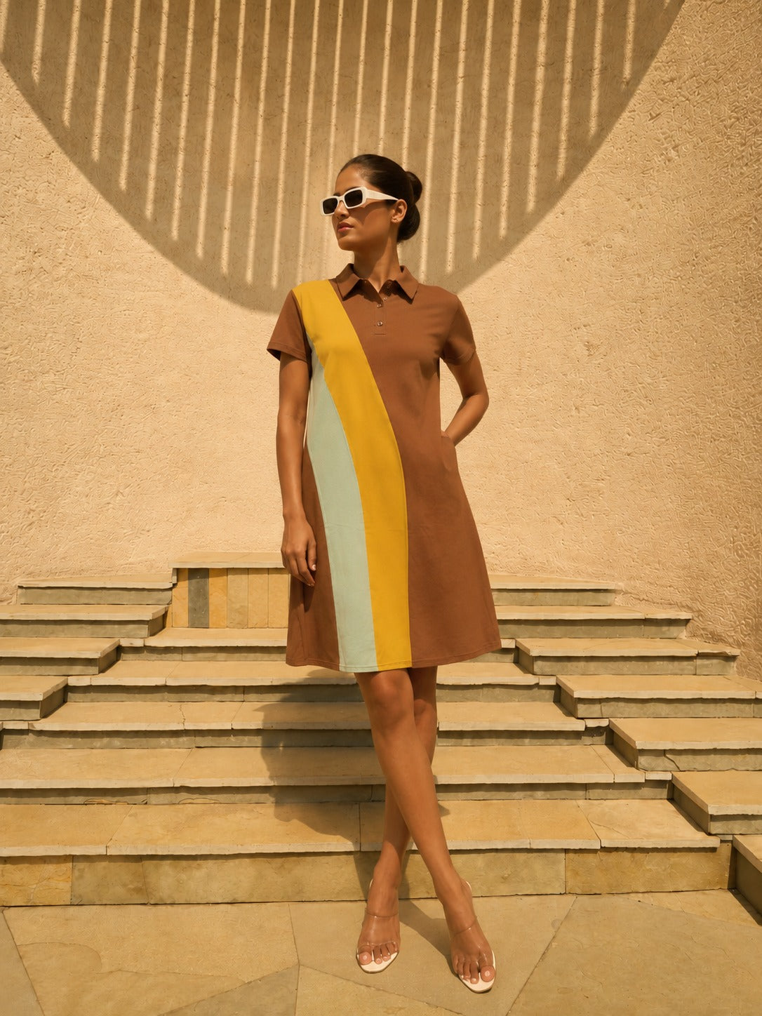 Cameron Wave Print Dress - Brown