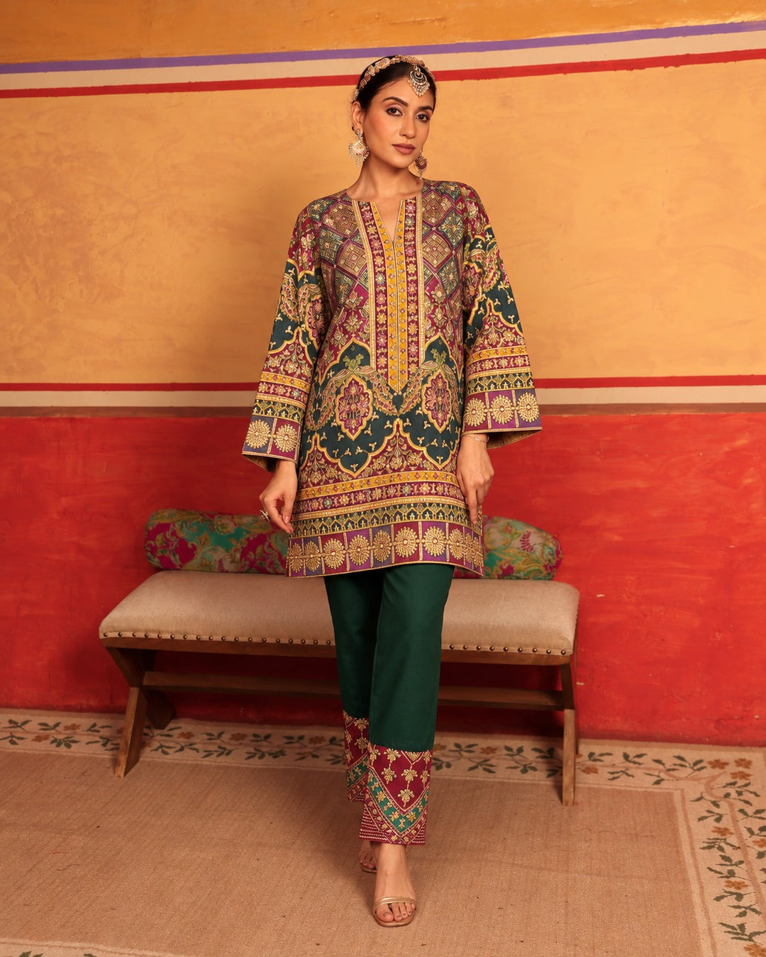 Elizey Buta Coordinated Kurta Set - Emerald Green