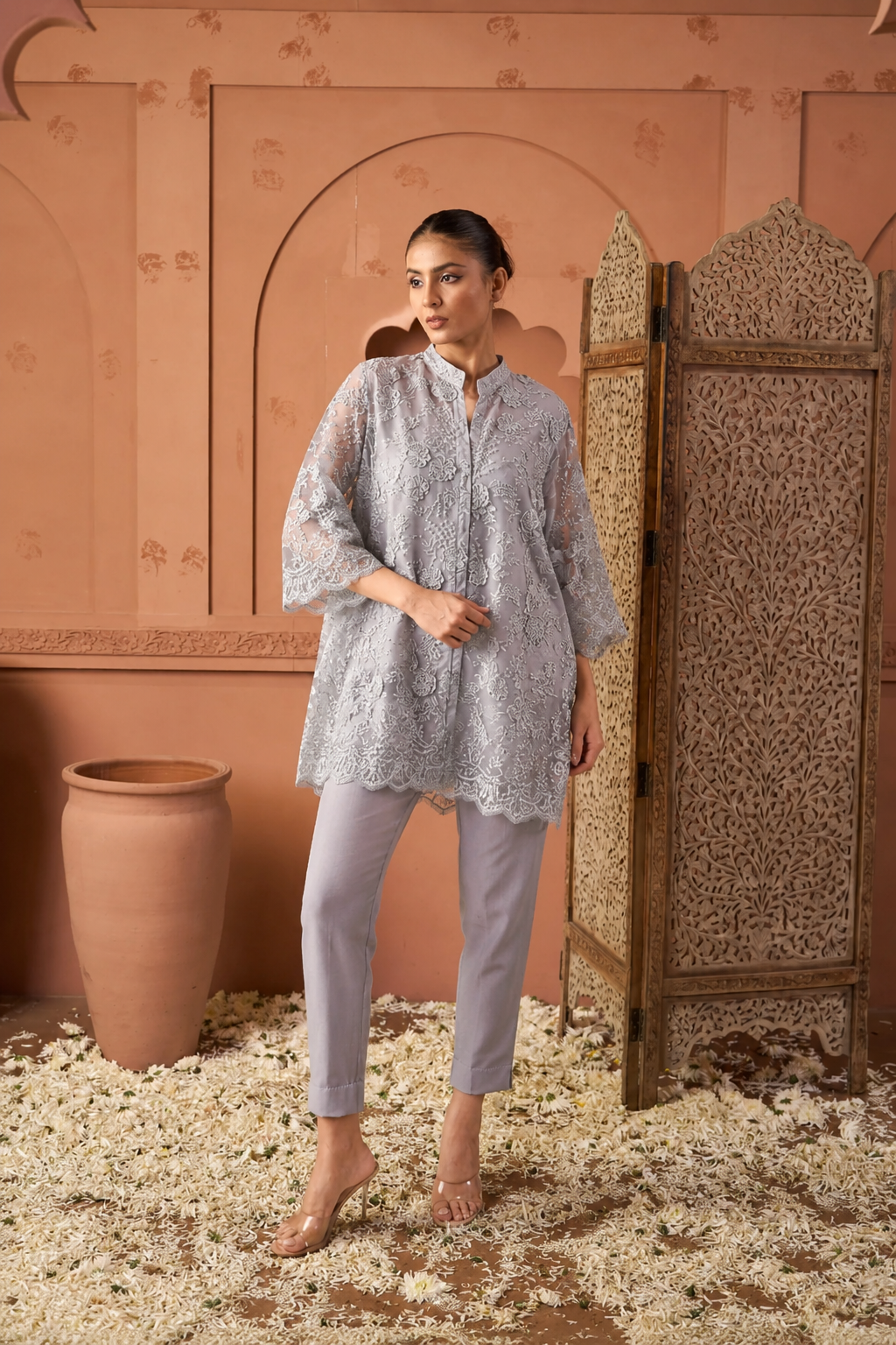 Seraphic Sequins Tunic Co-ordinated with Pants- Grey