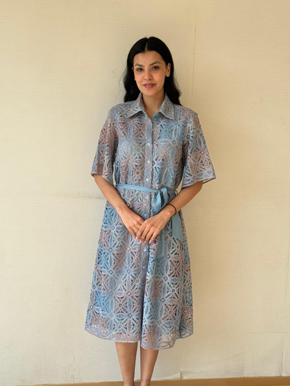 Camelia Crotchet Dress - Blue