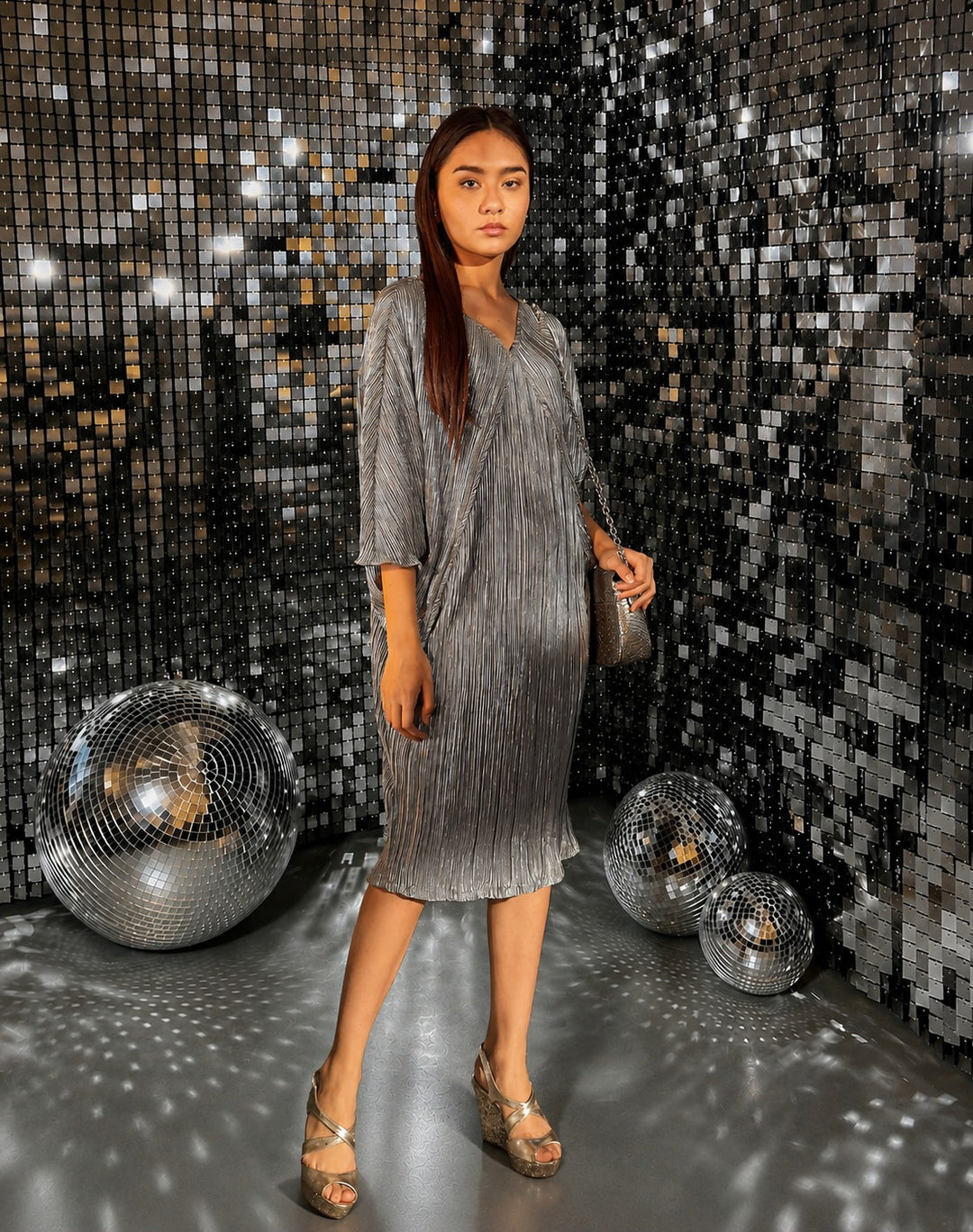 Paris Charm Dress- Metallic Grey