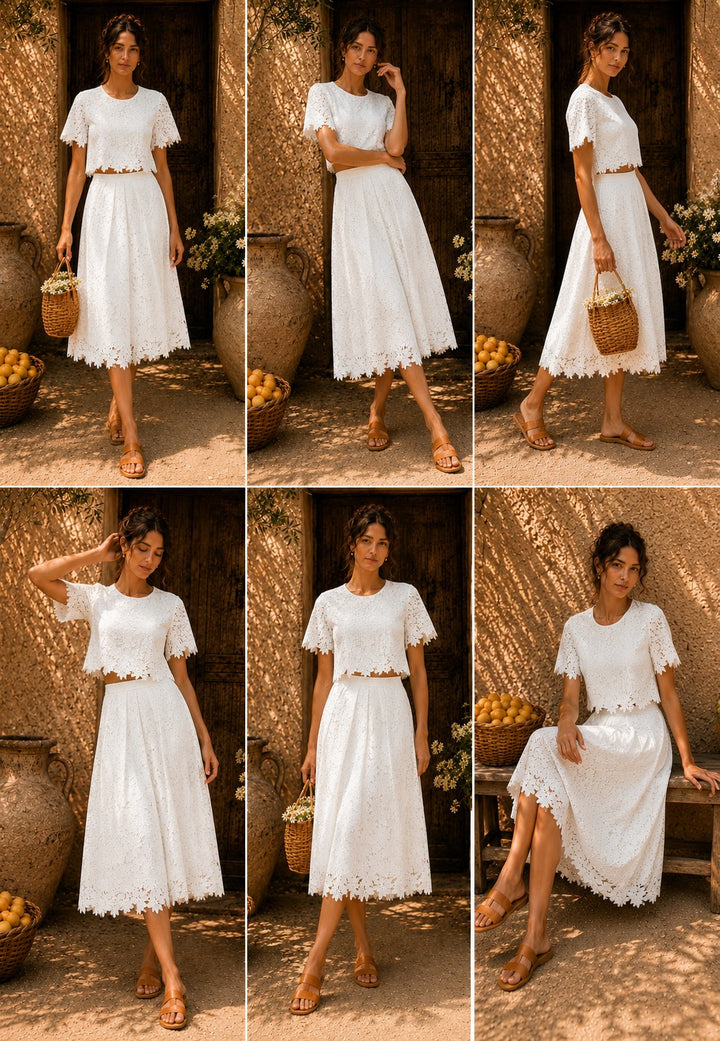 MYRA MESH SKIRT SET - IVORY