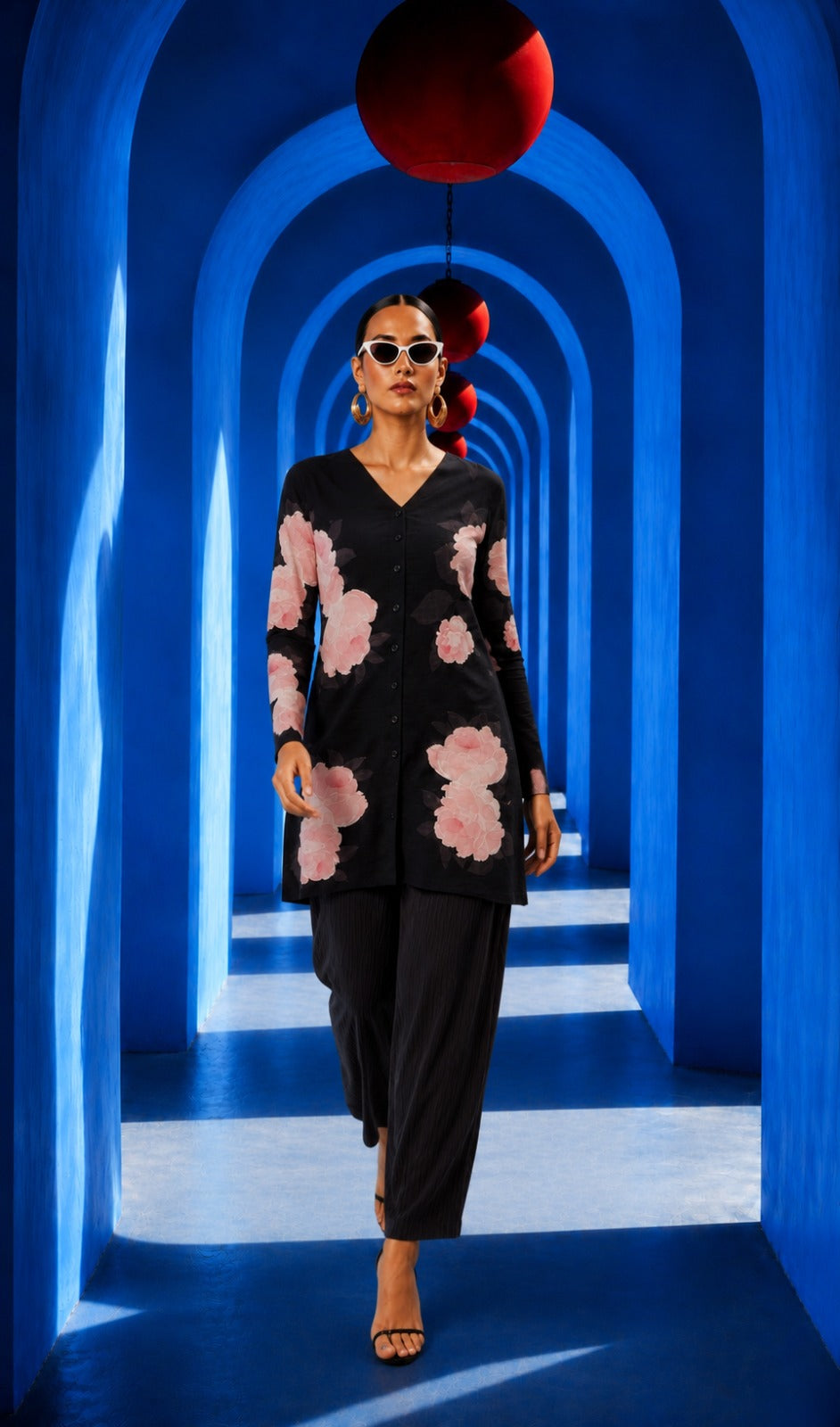FABLE ROSE BUTTON UP TUNIC SET- BLACK