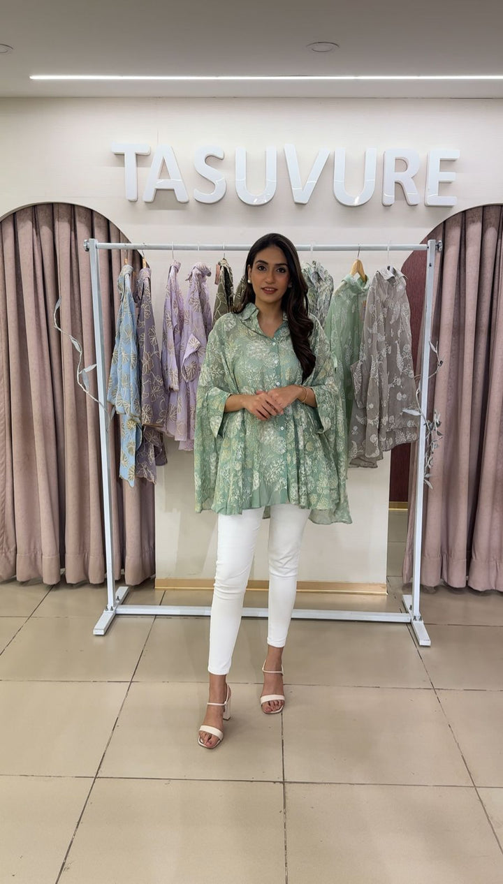 Elahe Embroidered Elysian Shirt - Sage Green