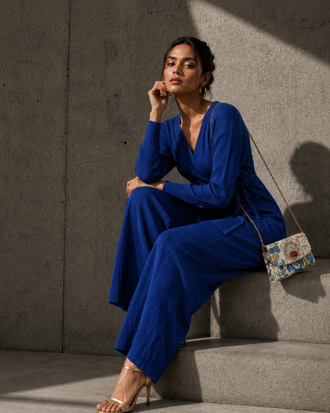 Whitney Wrap Around Solid Co-ord Set - Blue