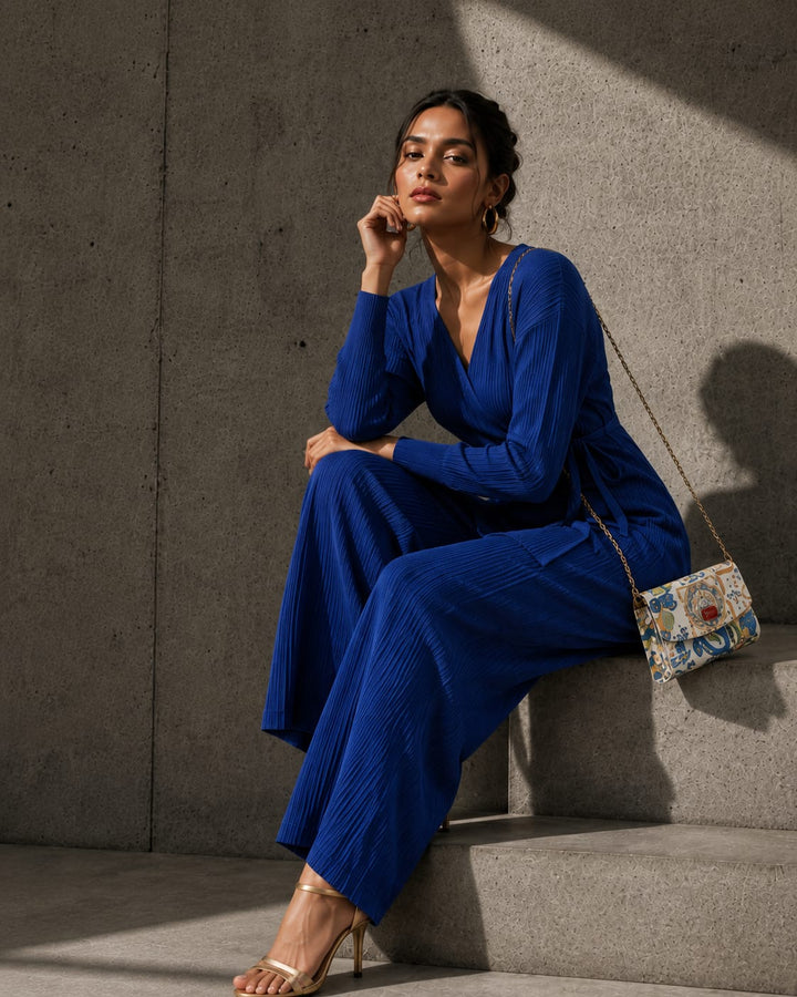 Whitney Wrap Around Solid Co-ord Set - Blue