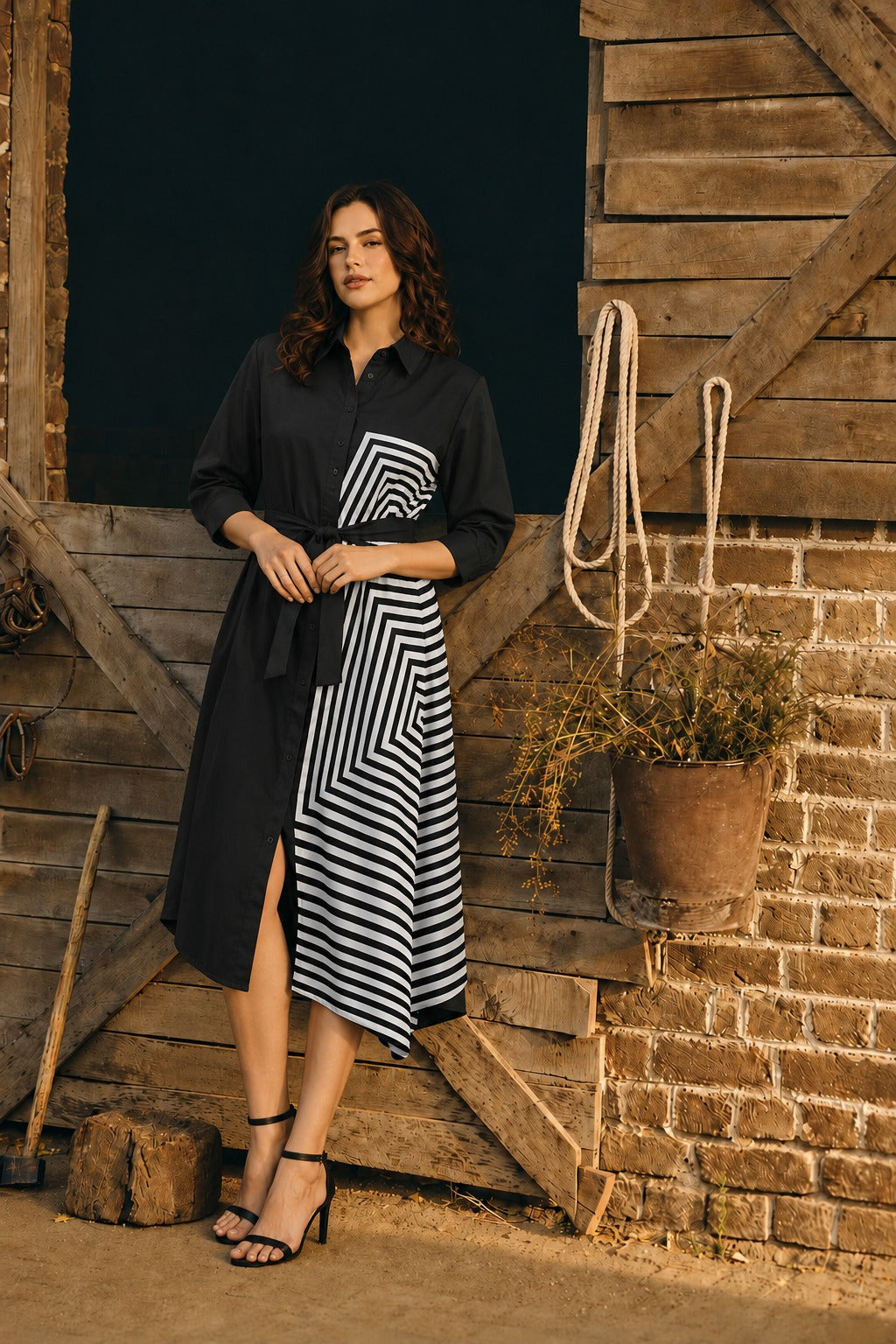 DANDELION ABSTRACT SHIRT DRESS- BLACK