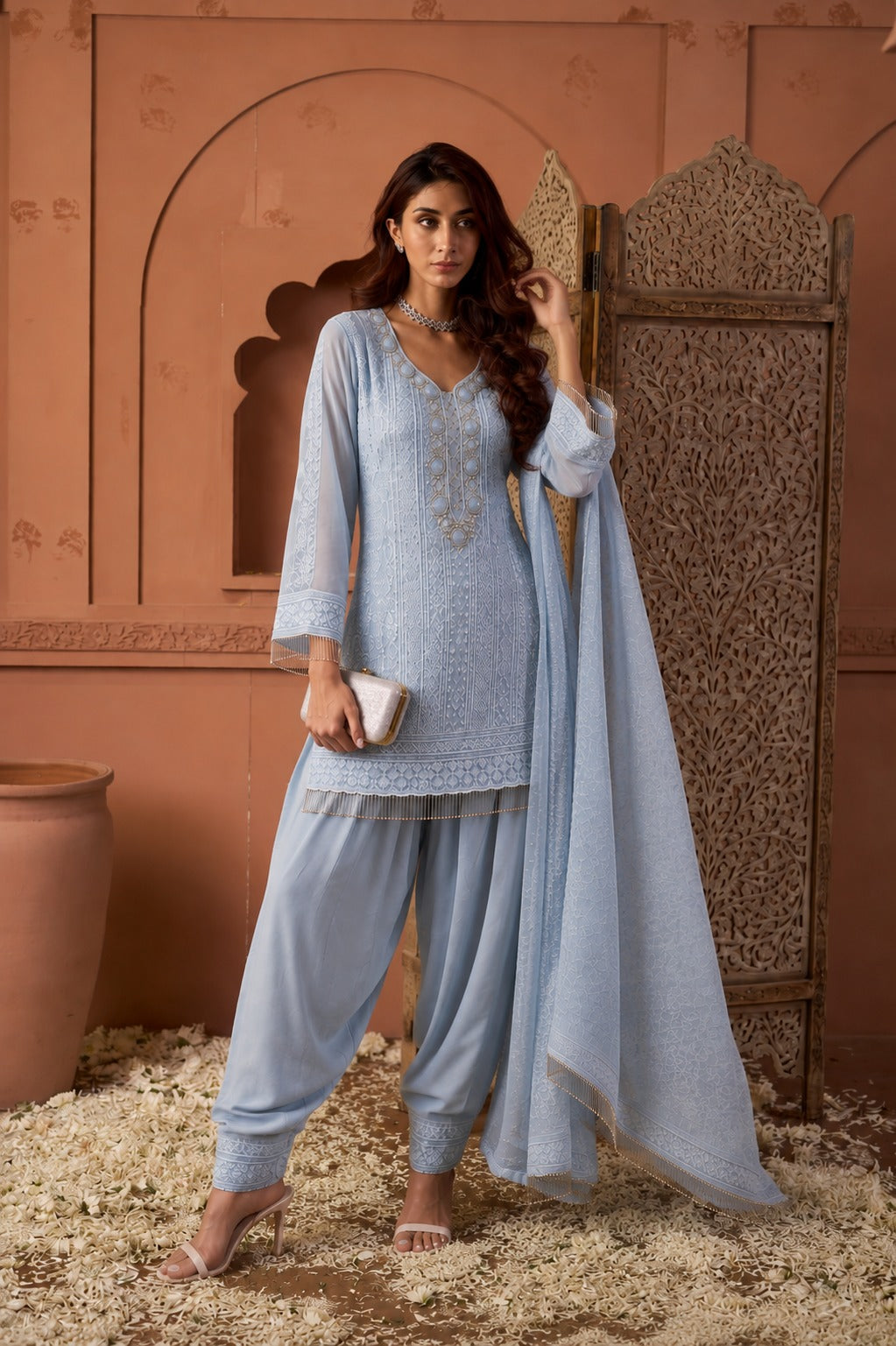 chicken kurta with salwar set- grey