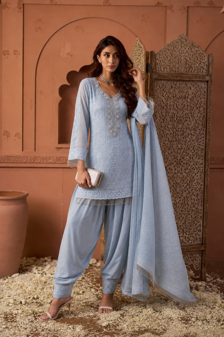 chicken kurta with salwar set- grey