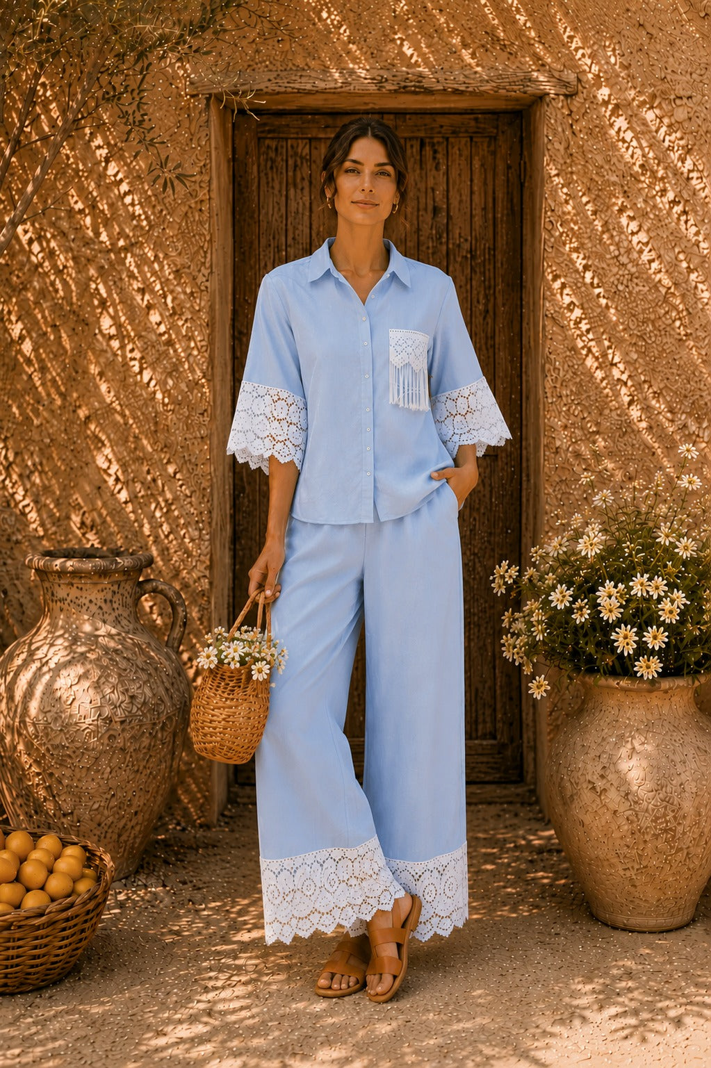 Cameron Cotton Lace Co-ord Set - Powder Blue