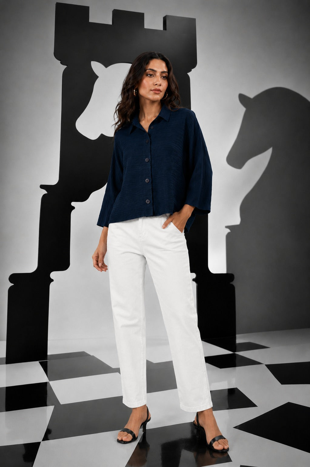 BUTTON UP STRAIGHT SHIRT - BLUE
