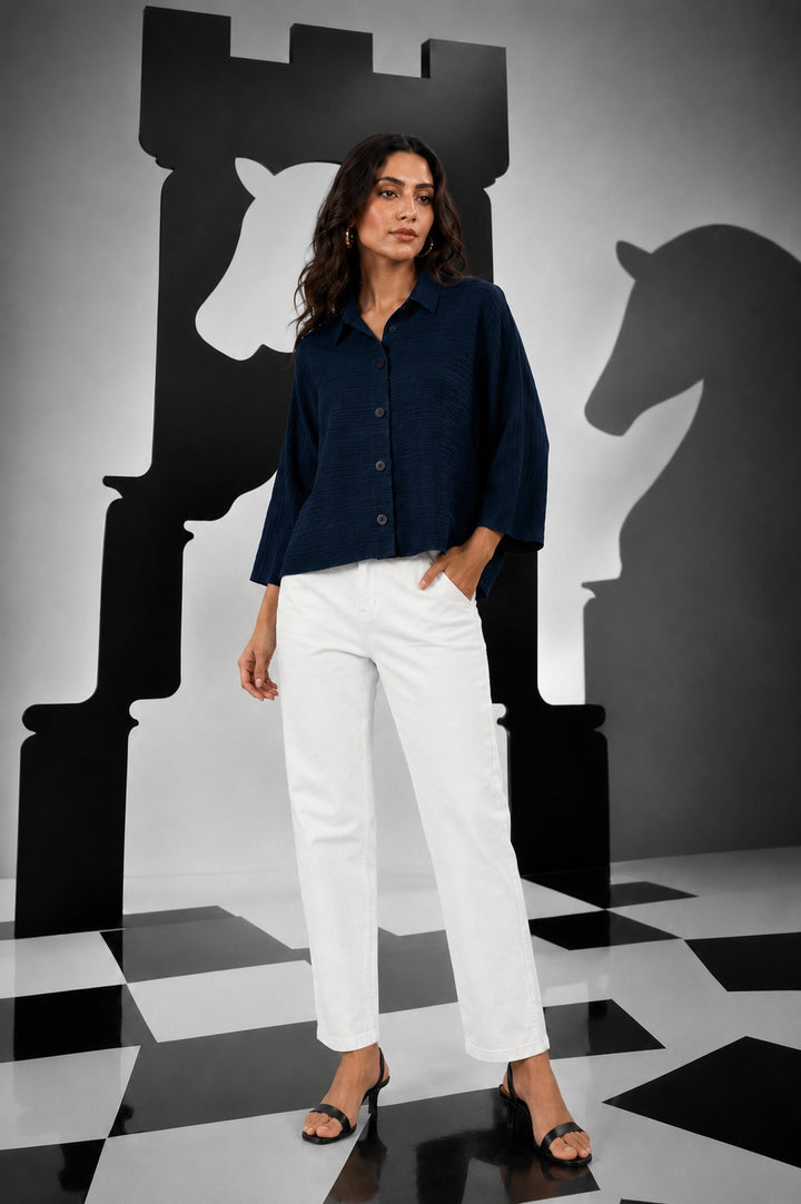 BUTTON UP STRAIGHT SHIRT - BLUE