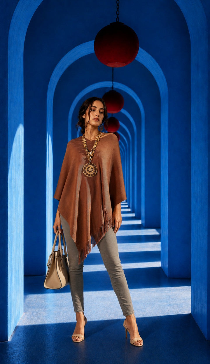 Frolic Fringe Groovy Cape Top - Beige