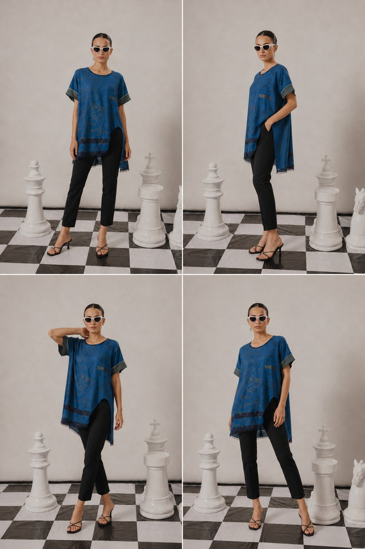 PRINTED TOP- BLUE