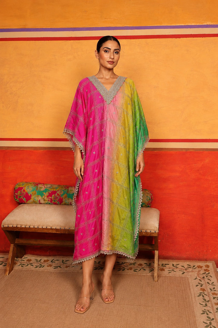 Kainaat Multicolour Kaftan - Pink Yellow Green
