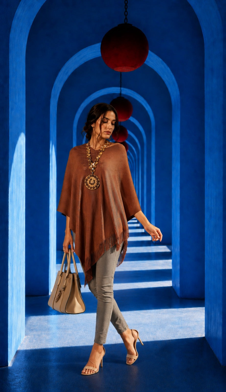 Frolic Fringe Groovy Cape Top - Beige