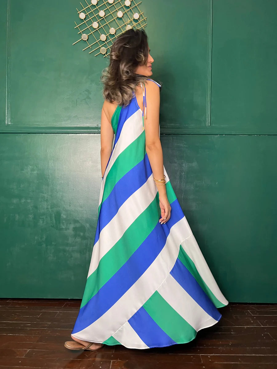 Blue Green and white stripe maxi