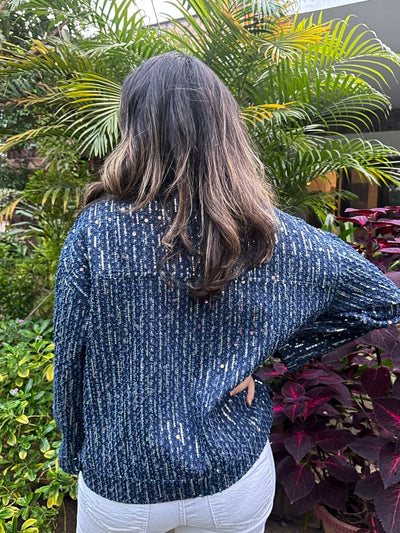 Mitali Wadhawa Dark Blue Sequins Denim Jacket