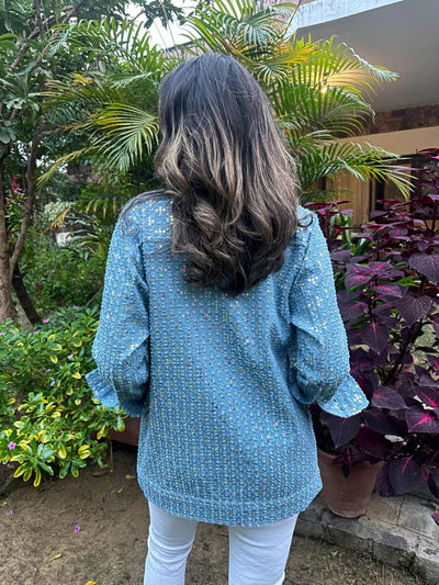 Mitali Wadhawa Light Blue Sequins Denim Shirt