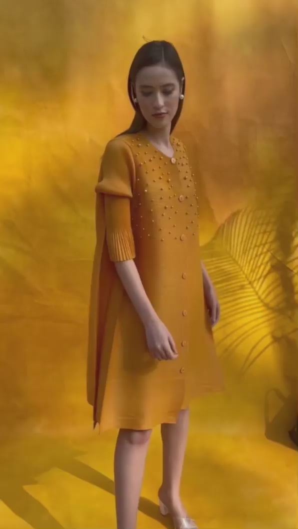 Dainty Pearl Tunic Dress - Yellow