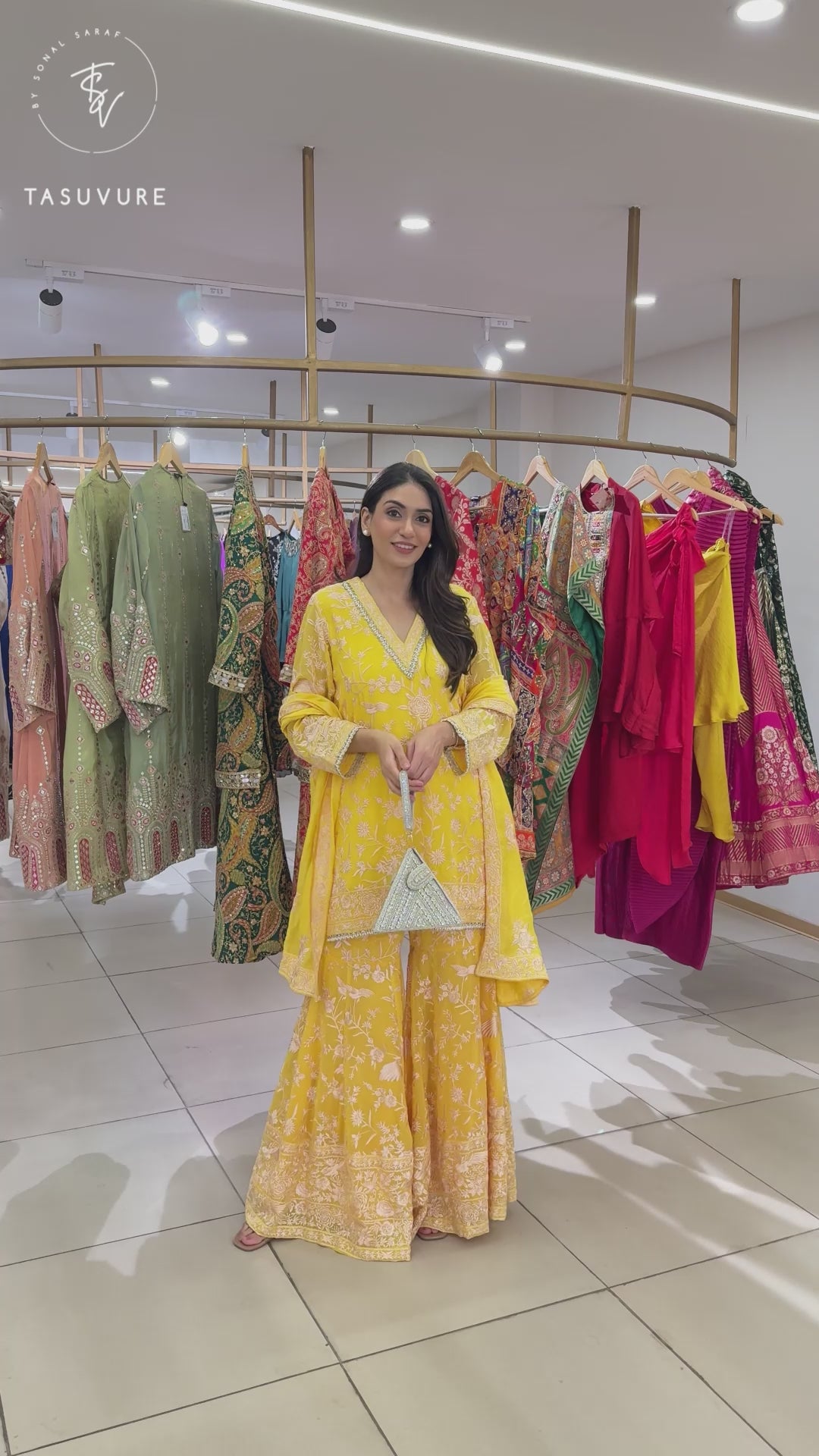 Reyna Gara Sharara Set - Yellow