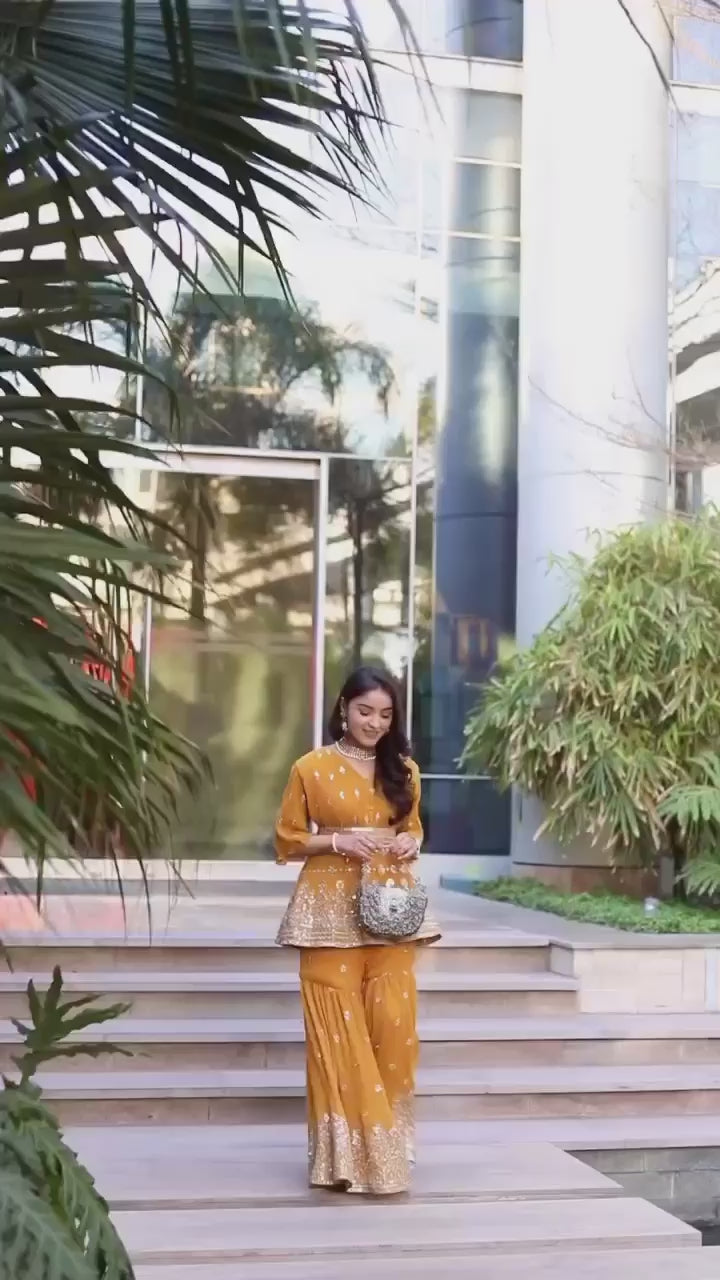 SHIVANI GIRDHAR in our Dainty Mademoiselle Embellished Sharara Set - Ochre